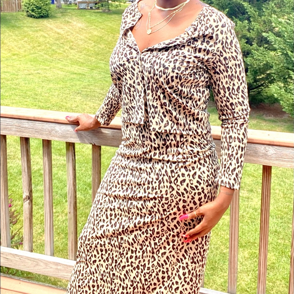 Vintage Leopard print 2 piece skirt set STRETCH midi skirt